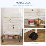Pawhut Large Bird Cage with Rolling Stand, 4 Perches & Tray – For Budgies, Finches and Canaries, White