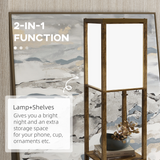 HOMCOM Dual Light Shelf Floor Lamp with Fabric Lampshades & Display Shelves – Living Room Lighting, Brown