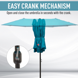 Outsunny 4.6m Double Canopy Patio Umbrella Parasol with Crank Lift, 12 Ribs – Garden Sun Shade without Base, Blue