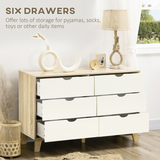 6 Drawer Chest of Drawers with Anti-Tipping Straps – Wide Low Bedroom Storage Unit, White and Brown
