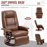 HOMCOM Office Recliner Chair with 145° Reclining Back, Manual Footrest & 360° Swivel – PU Leather, Brown