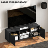 HOMCOM Modern Beadboard TV Stand Cabinet with Enclosed & Open Storage, Cable Management – Black