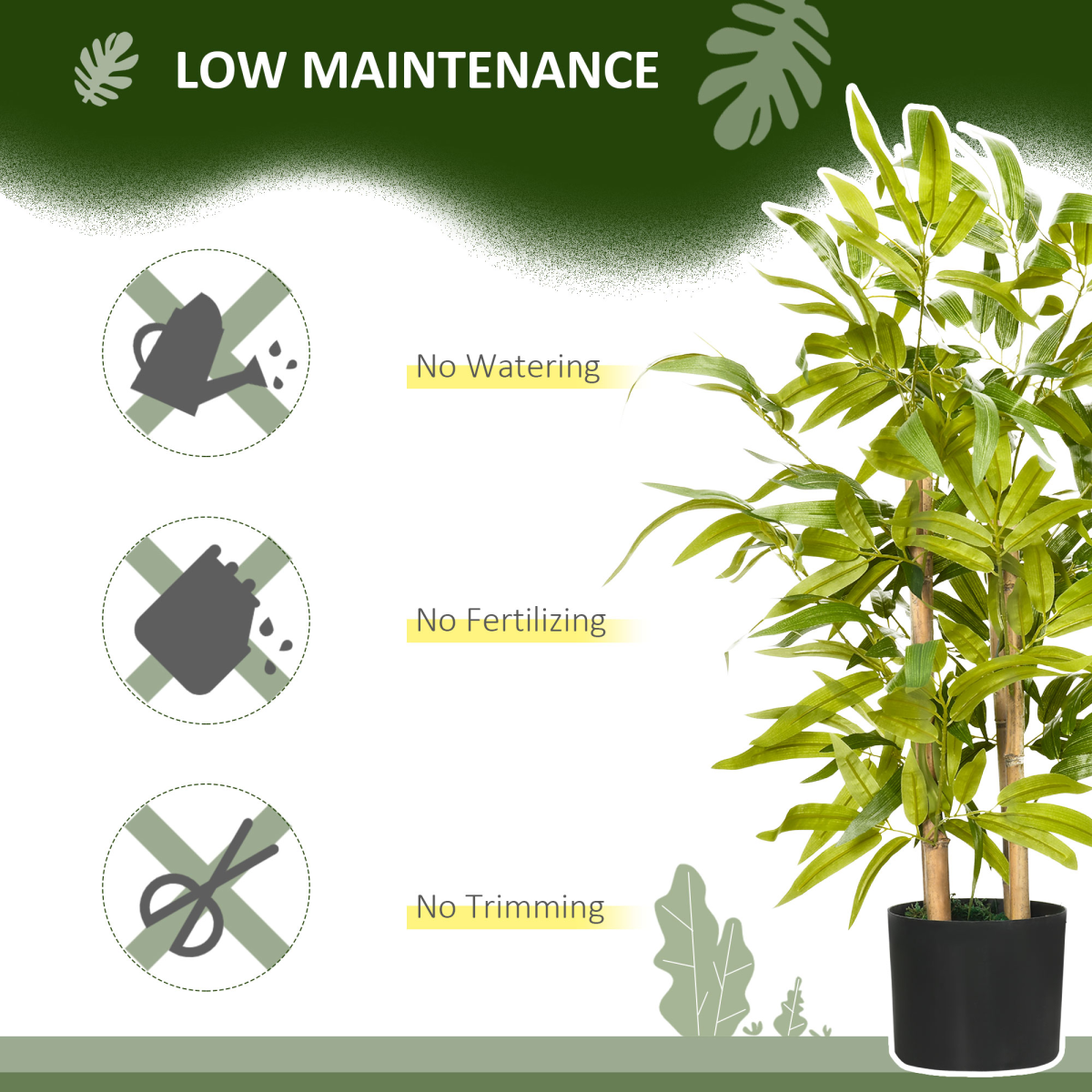 HOMCOM 60cm Potted Artificial Bamboo Plant – Low-Maintenance Indoor & Outdoor Greenery