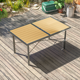 Outsunny Garden Table for 6 with Wood-Effect Galvanised Steel Top & 5cm Umbrella Hole – Outdoor Dining, Grey