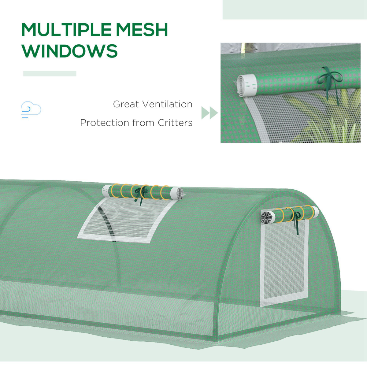 Outsunny 3m Portable Mini Greenhouse Tunnel with 140gsm PE Cover & 5 Mesh Windows – Crop Protection