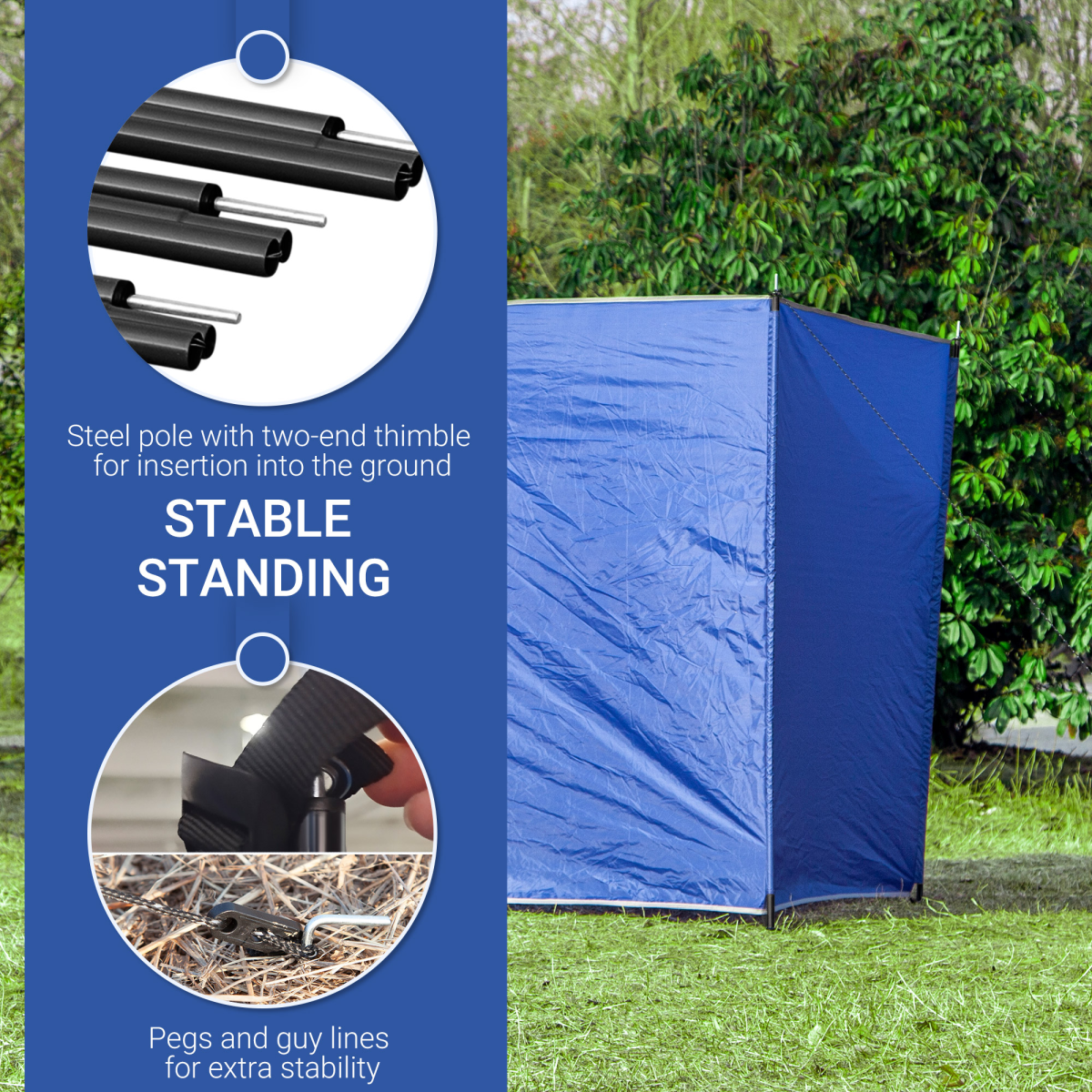 Outsunny Camping Windbreak 4.5m x 1.5m with Steel Poles & Carry Bag – Portable Beach & Garden Privacy Screen