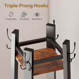 Industrial Coat Stand with 4 Shelves & 8 Triple Hooks – Slim Hallway Storage, Rustic Brown