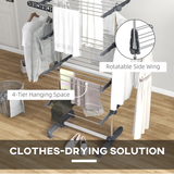HOMCOM 4-Tier Stainless Steel Clothes Airer with Adjustable Shelves – Foldable Indoor and Outdoor Drying, Grey