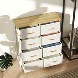 Fabric Chest of Drawers with 8 Drawers, Side Pockets & Hooks – Steel Frame Storage Unit, Beige and Natural Wood