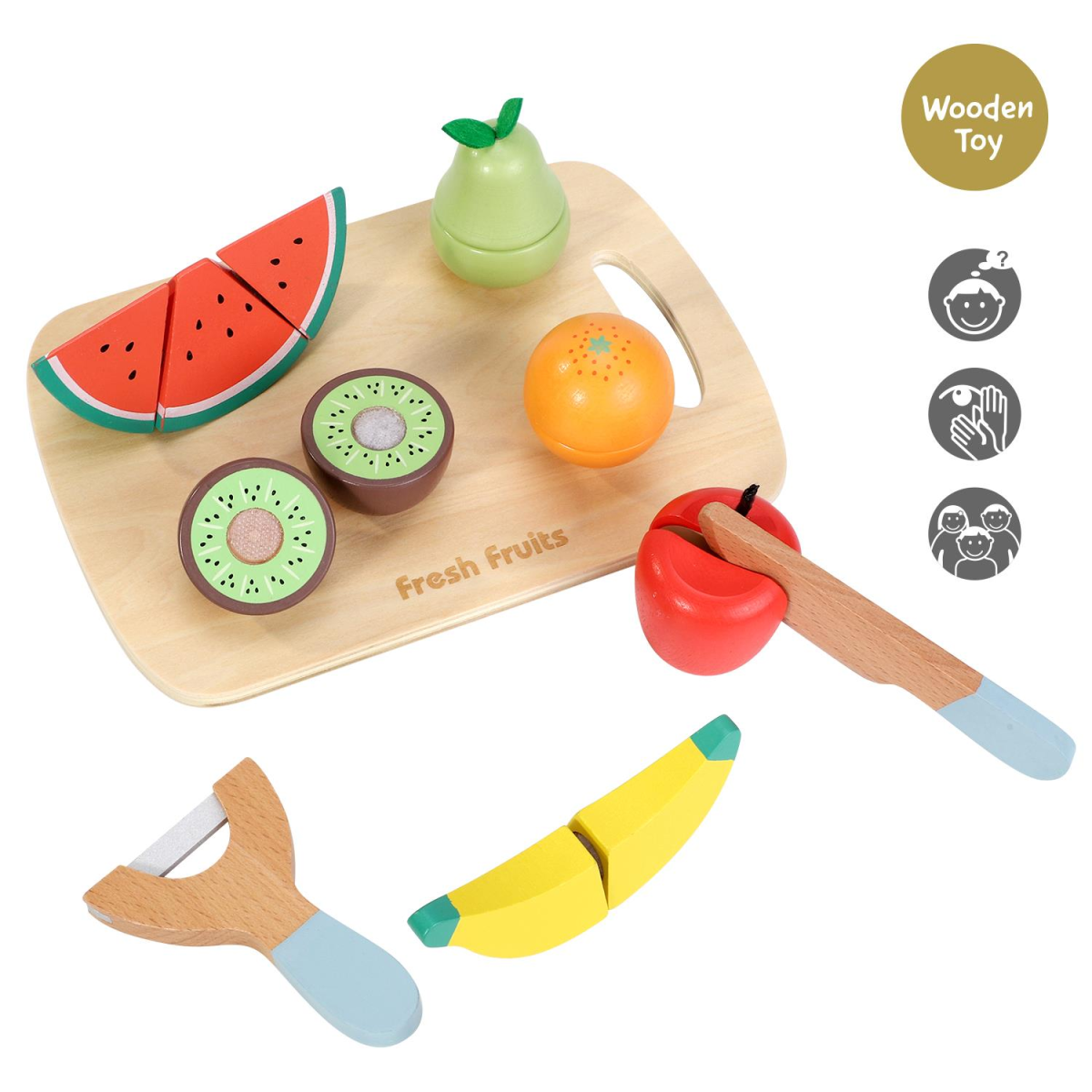 SOKA Wooden Cutting Fruit Play Set, 9 Pieces – Pretend Play Kitchen Toy for Kids