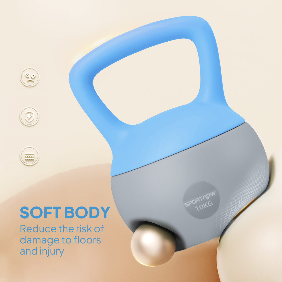 10kg Soft Kettlebell with Non-Slip Handle & Flat Base – Home Gym Strength and Cardio Training, Light Blue and Grey