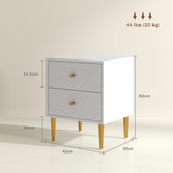 HOMCOM White Bedside Table with 2 Storage Drawers & Gold Tone Handles – Nightstand with Metal Legs