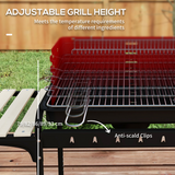 Outsunny Charcoal BBQ Grill Trolley with 5-Level Adjustable Height, Warming Rack, Ash Catcher & Wheels, Red/Black