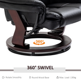 Swivel Manual Recliner Chair with Footstool – PU Faux Leather Lounge Armchair, Wood Base, 135° Recline, Black