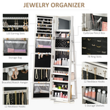 360° Swivel Lockable Jewellery Cabinet with Full Length Mirror & Back Shelves – Bedroom Storage