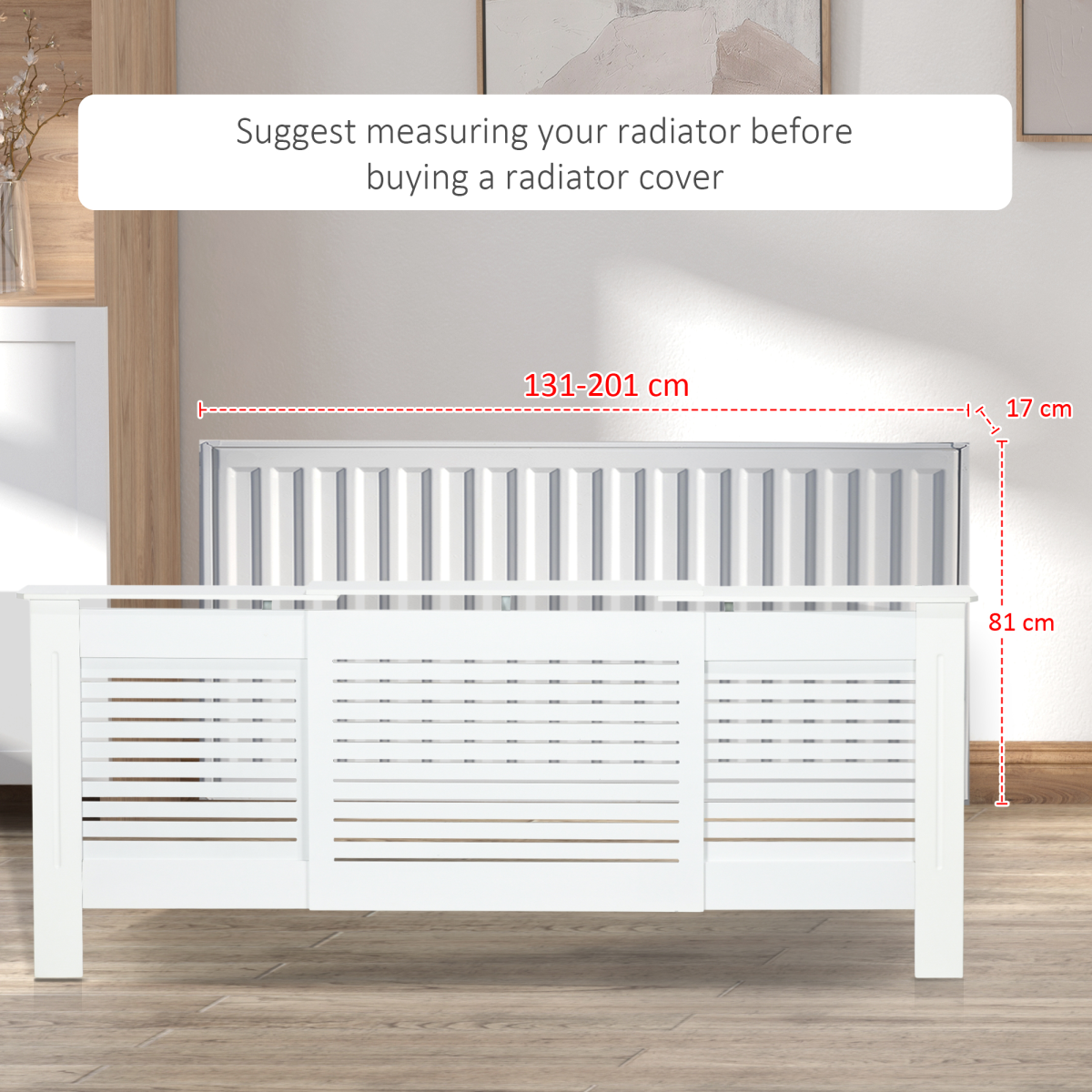 Slatted MDF Radiator Cover Cabinet with Display Top – Hide Radiators & Pipes in Living Rooms and Hallways