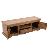 Artwork Carved Solid Mango Wood TV Cabinet with Media Storage – Handcrafted Artisan Living Room Unit