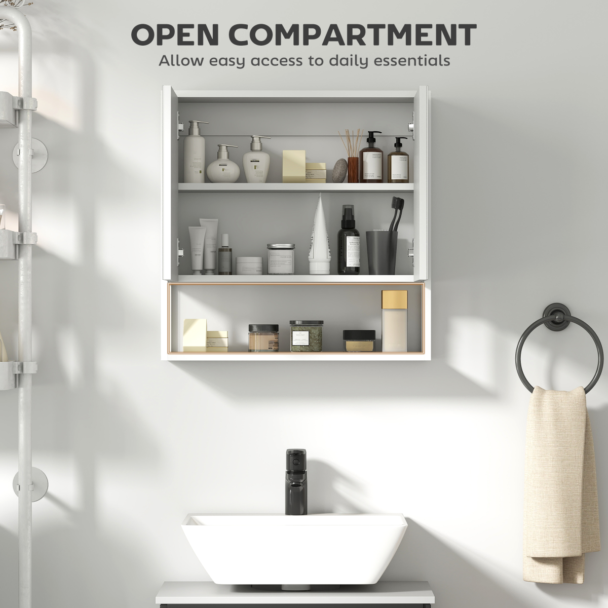 Wall Mounted Bathroom Mirror Cabinet with Soft-Close Doors & Adjustable Shelf – Storage Cupboard, White