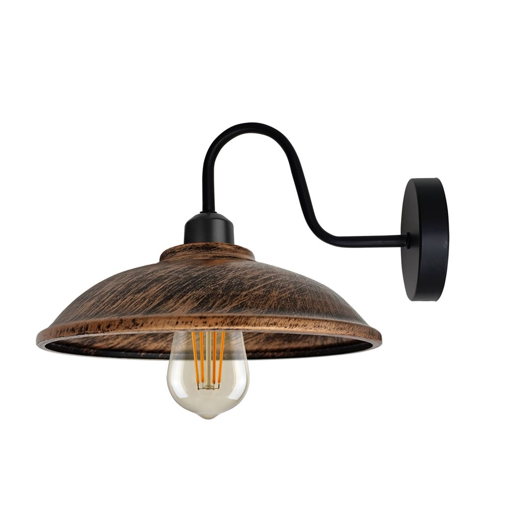 Vintage Hemisphere Wall Light with Swan Neck and E27 Socket – Dimmable Indoor Sconce, Brushed Copper
