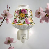 Ceramic Plug-In LED Night Light with Colourful Floral Design – Decorative Bedroom and Hallway Light, Pink Flowers