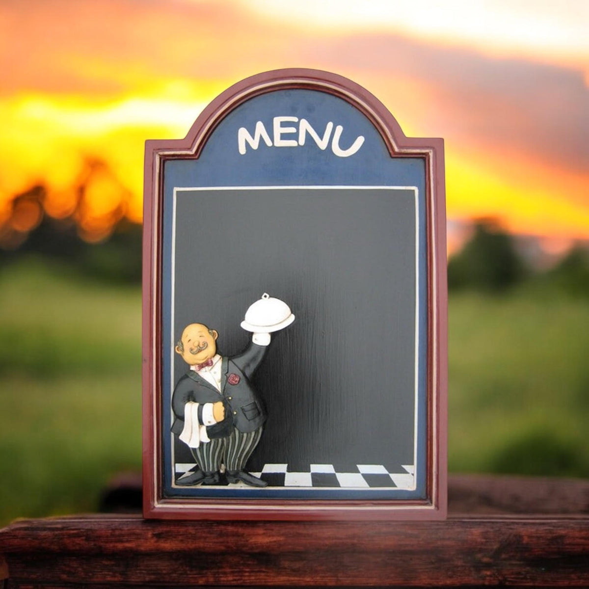Wall-Mounted Chalkboard Memo Menu Board with Wooden Frame – Kitchen, Bistro & Restaurant, 60 x 40cm Square, Blue