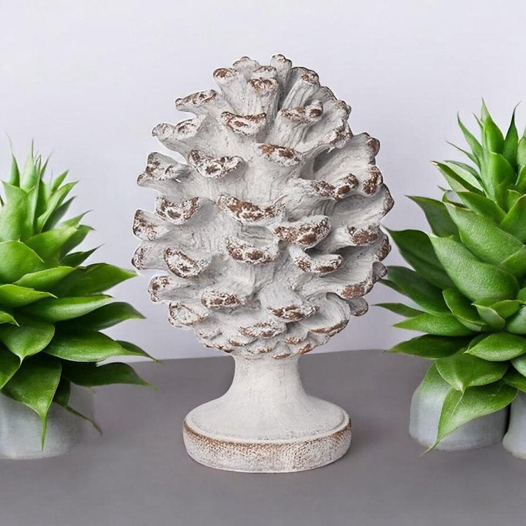 Durable Stone-Look Pine Cone Garden Ornament on Base – Weatherproof Cement and Resin Decor, Grey