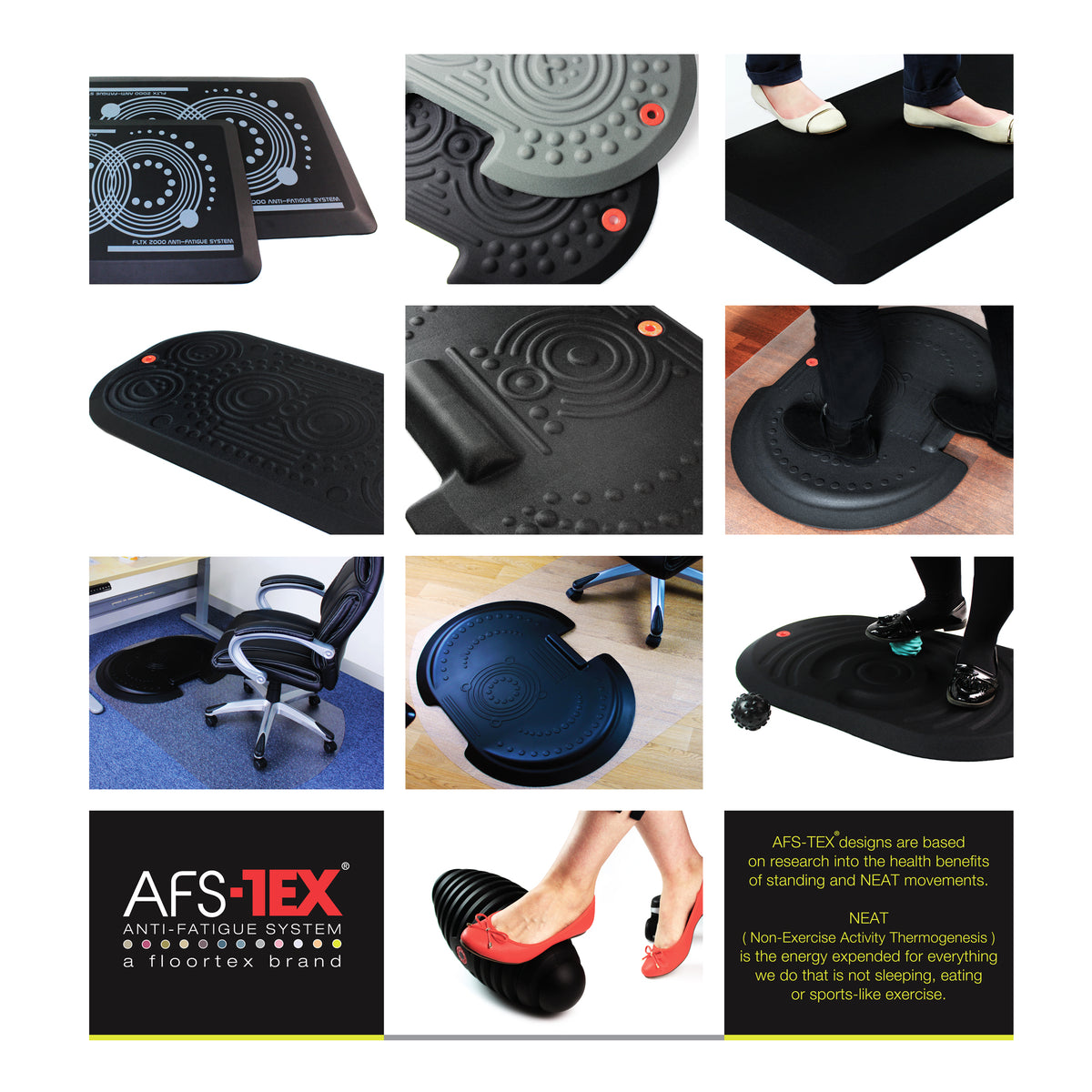AFS-TEX 2000 Active Anti-Fatigue Mat, 50 x 80cm – Anti-Microbial Standing Mat for Office or Home, Grey
