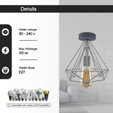 LEDSONE Red Vintage Semi Flush Mount Ceiling Light with Metal Cage Shade and E27 Holder – Hallway Fixture