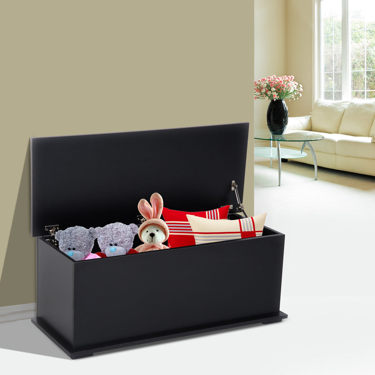 HOMCOM Ottoman Storage Chest Keepsake Box with Lift-Up Lid – Seat & Footrest, Black