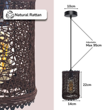 LEDSONE Handmade Wicker Rattan Pendant Light with E27 Holder & Adjustable 95cm Cord – Boho Lampshade