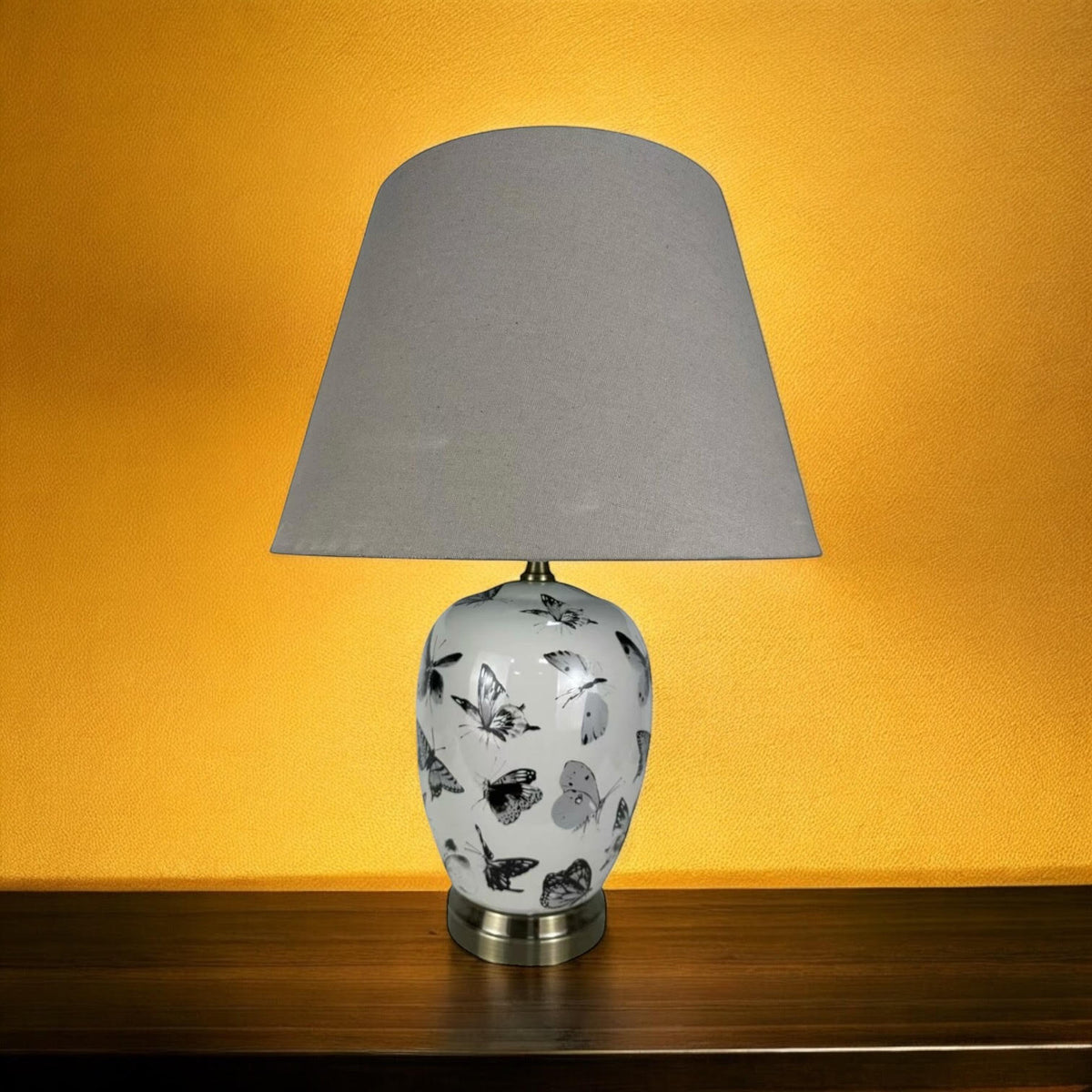 Oriental Floral Ceramic Table Lamp with Drum Shade – Decal Patterns, Soft Ambient Lighting