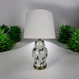 AcaciaHome Oriental Floral Ceramic Table Lamp with Drum Shade – Decal Patterns, Soft Ambient Lighting