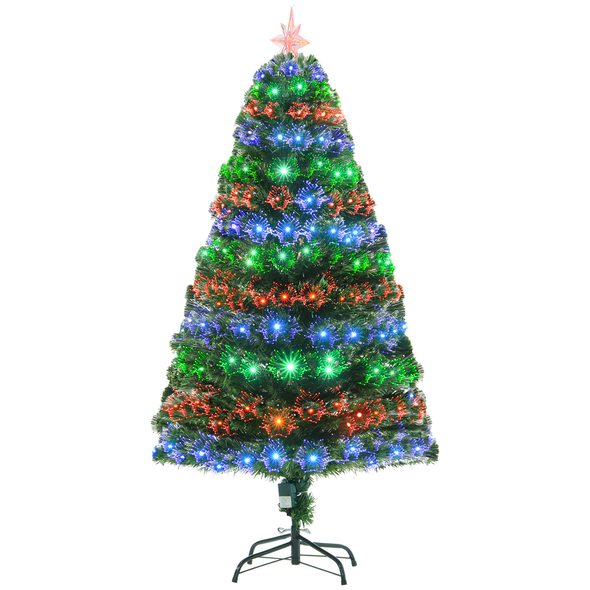 HOMCOM 5ft Pre-Lit Artificial Christmas Tree with Multi-Coloured Fibre Optic and LED Lights – Green