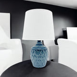 AcaciaHome 40cm Blue Ceramic Table Lamp with White Drum Shade – Corded 240V Home & Office Lighting