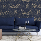 Arthouse Luxury Leaf Heavyweight Vinyl Wallpaper with Champagne Metallic Leaves – Paste the Paper, Navy