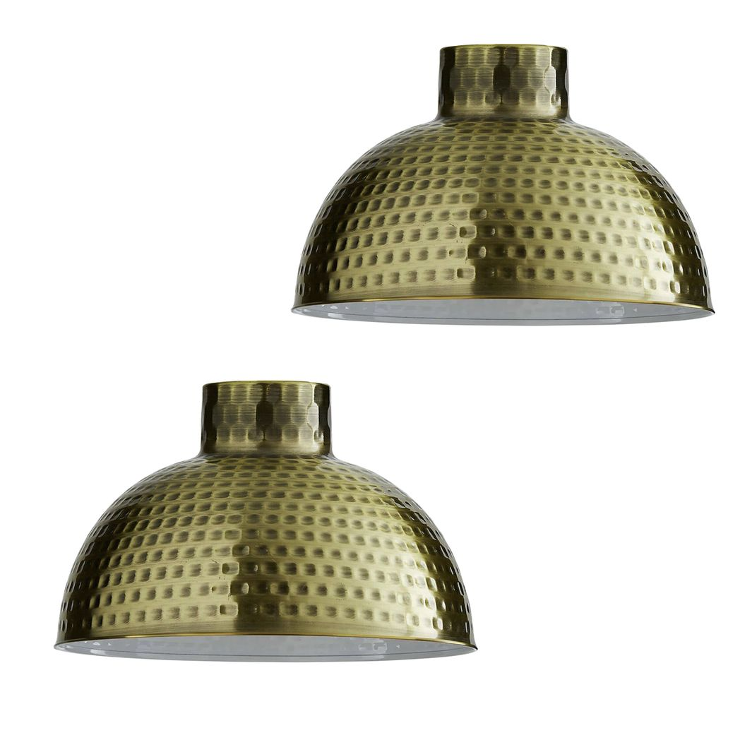 Green Brass Retro Dome Pendant Shades, 26cm – 2 Pack