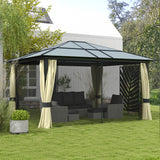 Outsunny 4.3 x 3.6m Aluminium Hardtop Gazebo with Polycarbonate Roof, Curtains & Netting – Brown