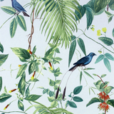 Arthouse Exotic Garden Wallpaper with Birds, Flowers and Foliage – Vintage Botanical Print, Blue