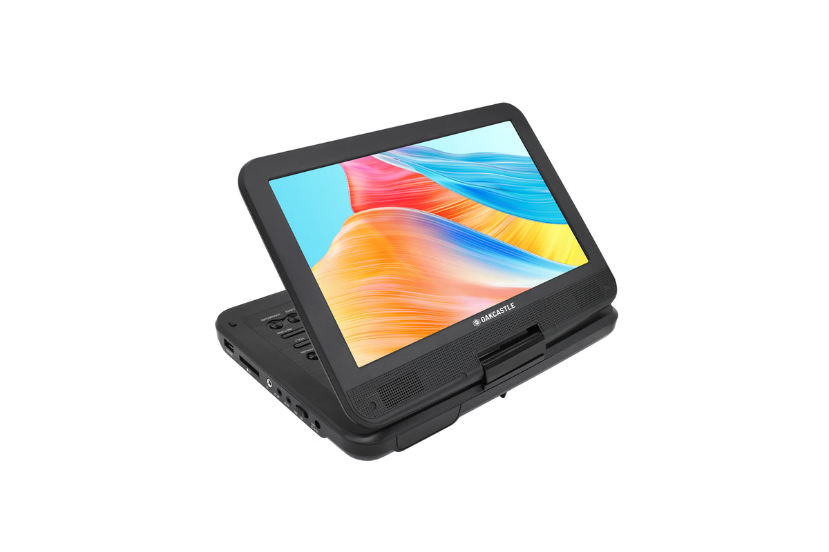 Oakcastle DVD120 Portable DVD Player with 10.5-Inch HD Swivel Screen – Rechargeable, Region Free, Car Powered