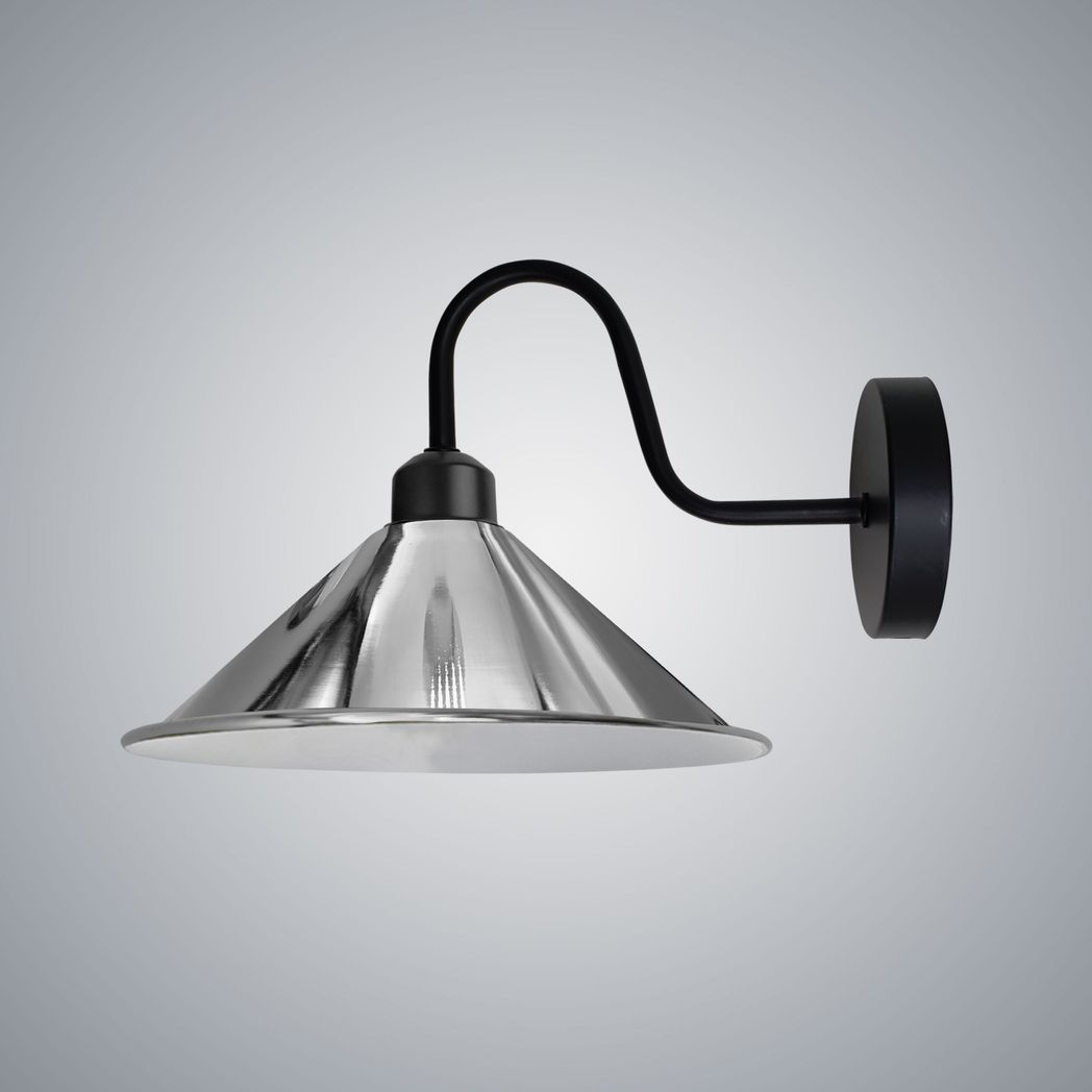 Vintage Swan Neck Wall Light with Cone Shade and E27 Socket – Dimmable Indoor Wall Sconce, Chrome