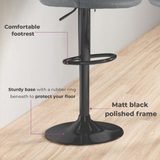 Neo Madrid Set of 2 Swivel Fabric Bar Stools – Gas Lift, Quilted Seat, Dark Grey