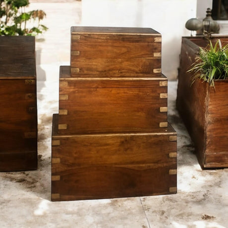 Set of 3 large acacia trunk chests