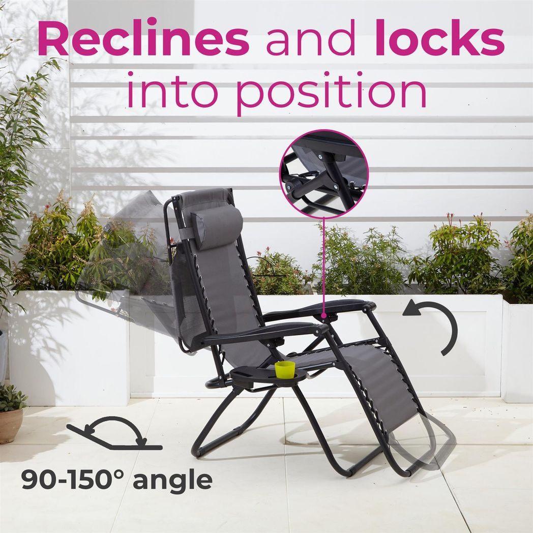 Neo Zero Gravity Chairs and Side Table Set – Folding, Reclining, Grey