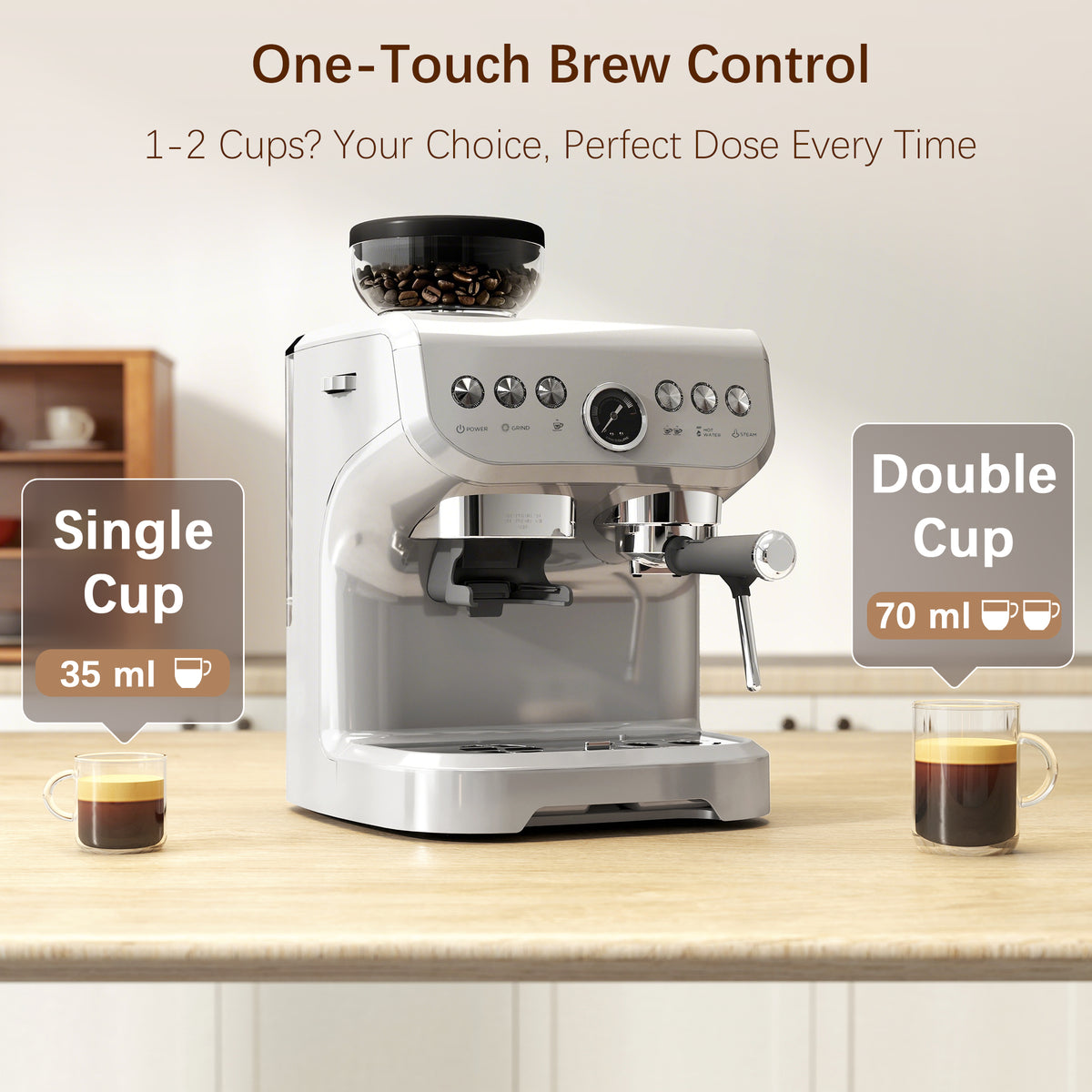 HOMCOM 15 Bar Espresso Machine with Bean Grinder & Steam Wand – Cup Warmer, Silver