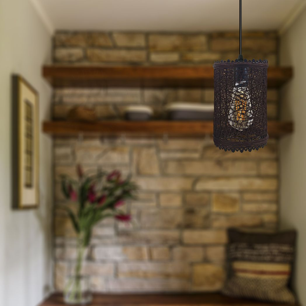 LEDSONE Handmade Wicker Rattan Pendant Light with E27 Holder & Adjustable 95cm Cord – Boho Lampshade
