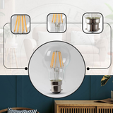 2 Pack A60 B22 Bayonet LED Filament Bulbs, 4W 450 Lumens – Dimmable Retro Glass Bulbs, Cool White 6000K