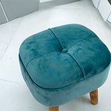 AcaciaHome Round Velvet Ottoman Footstool with Lift-Up Storage – Traditional Pattern for Living Room or Office, Blue