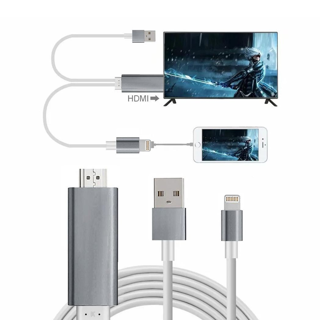 Aquarius Full HD HDMI Adapter Cable for 8-Pin Phone & Pad – 1080p TV Mirroring, Space Grey