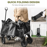 Folding Garden Cart with 4 Wheels, Brakes & Adjustable Handle – 125L Utility Trolley, Dark Grey
