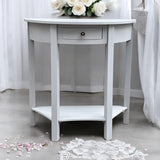 Art Deco 1 Drawer Semicircle Console Table with Satin Knob Handle – Medium Wood Tone Hallway Storage, Grey